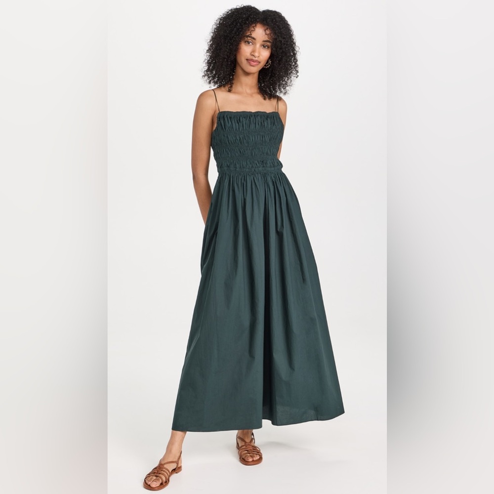 Moon River Sleeveless Square Neck Shirred Tie Back Midi Dress